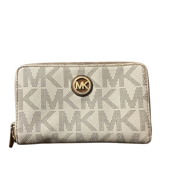 Michael Kors Cream Monogram Wallet with Gold Accents - Picture 1 of 11